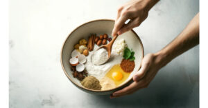 A gentle mixing of all ingredients in the bowl using a wooden spoon