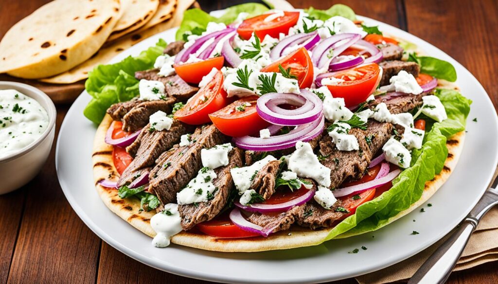 Complete Greek Gyro Plate with Accompaniments