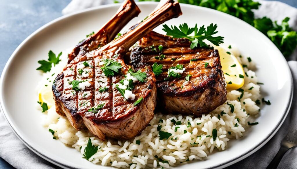 Greek lamb chops with rice