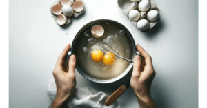 Step 3 Eggs being gently slid into simmering water for poaching