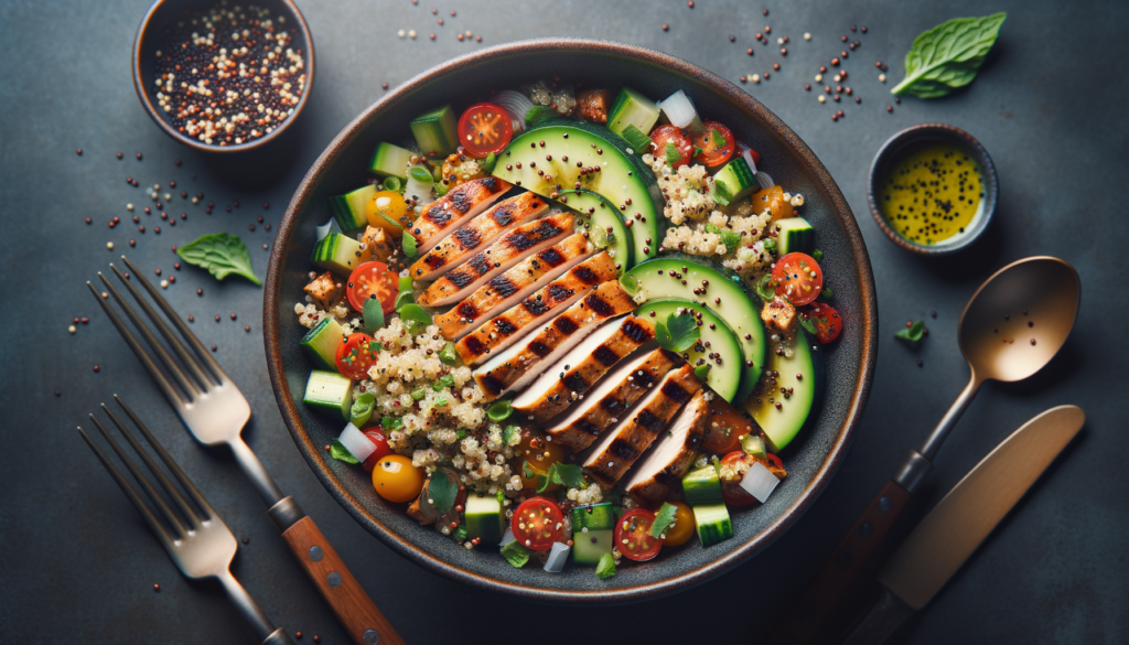 Grilled Chicken and Quinoa Salad Bowl with Fresh Herbs