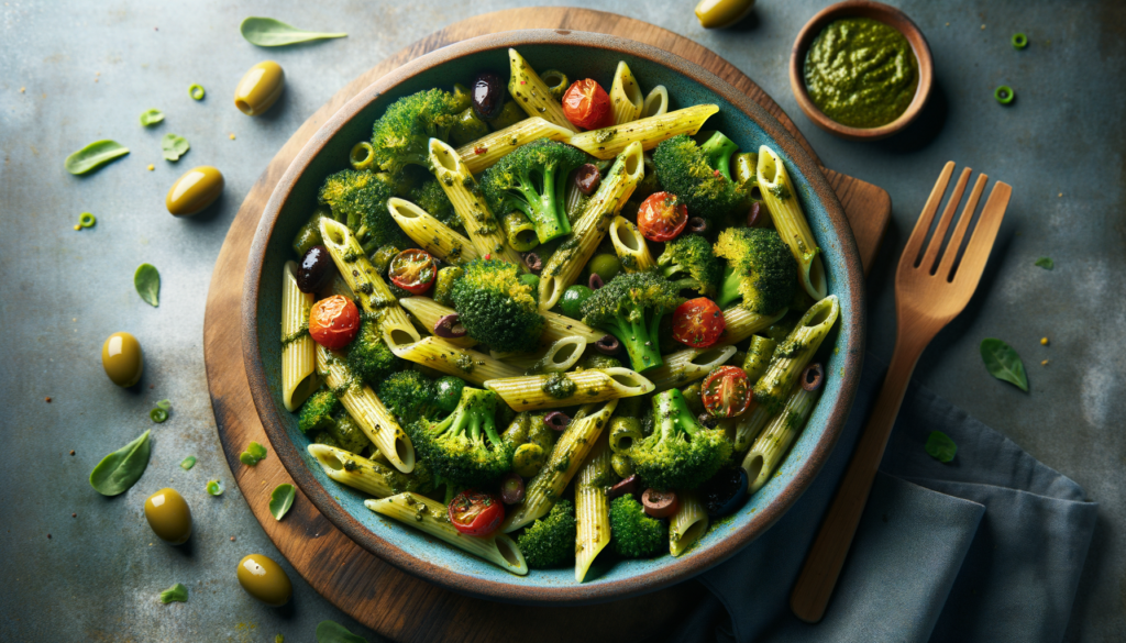 Mediterranean Baked Pesto Penne with Broccoli