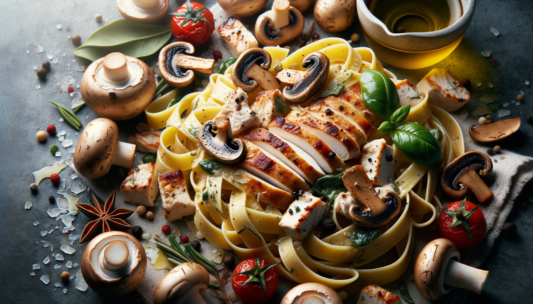 Mediterranean Chicken Pappardelle with Mushrooms