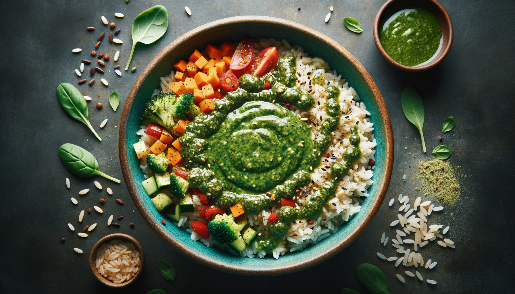 Mediterranean Veggie Rice Bowls with Pesto Sauce