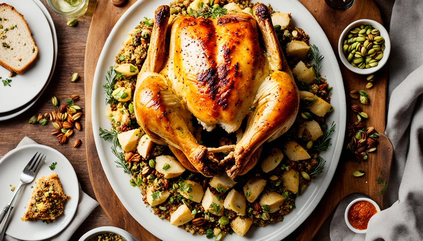 Roasted Chicken with Cumin and Pork-Pistachio Stuffing