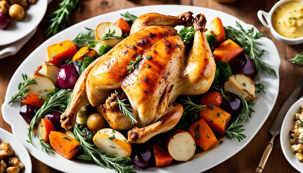 Roasted Chicken with Waldorf-Style Stuffing and Mustard Glaze