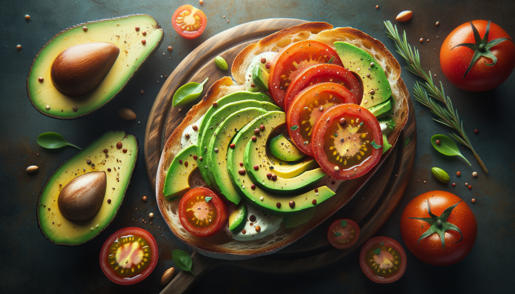 Rustic Italian Breakfast Bruschetta with Avocado and Tomato