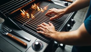 Preheating a grill for cooking keto chicken kabobs