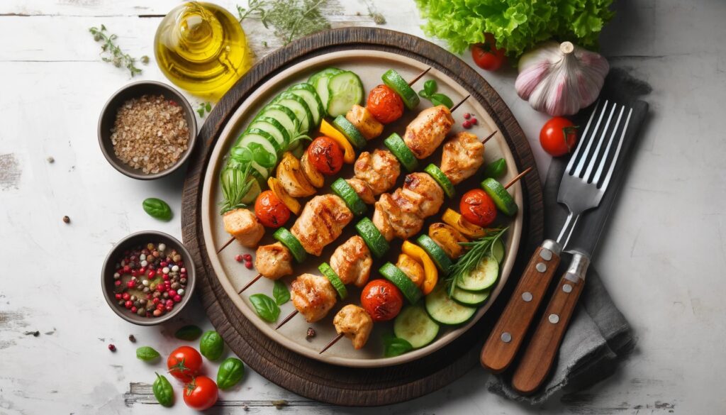 Delicious grilled keto chicken kabobs ready to serve