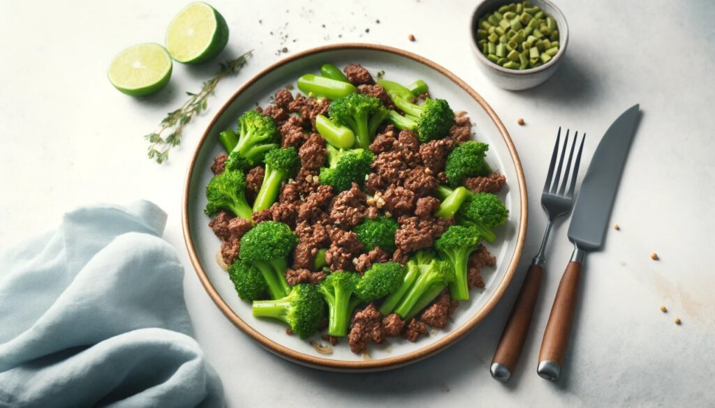 Final plated dish of Keto Ground Beef and Broccoli