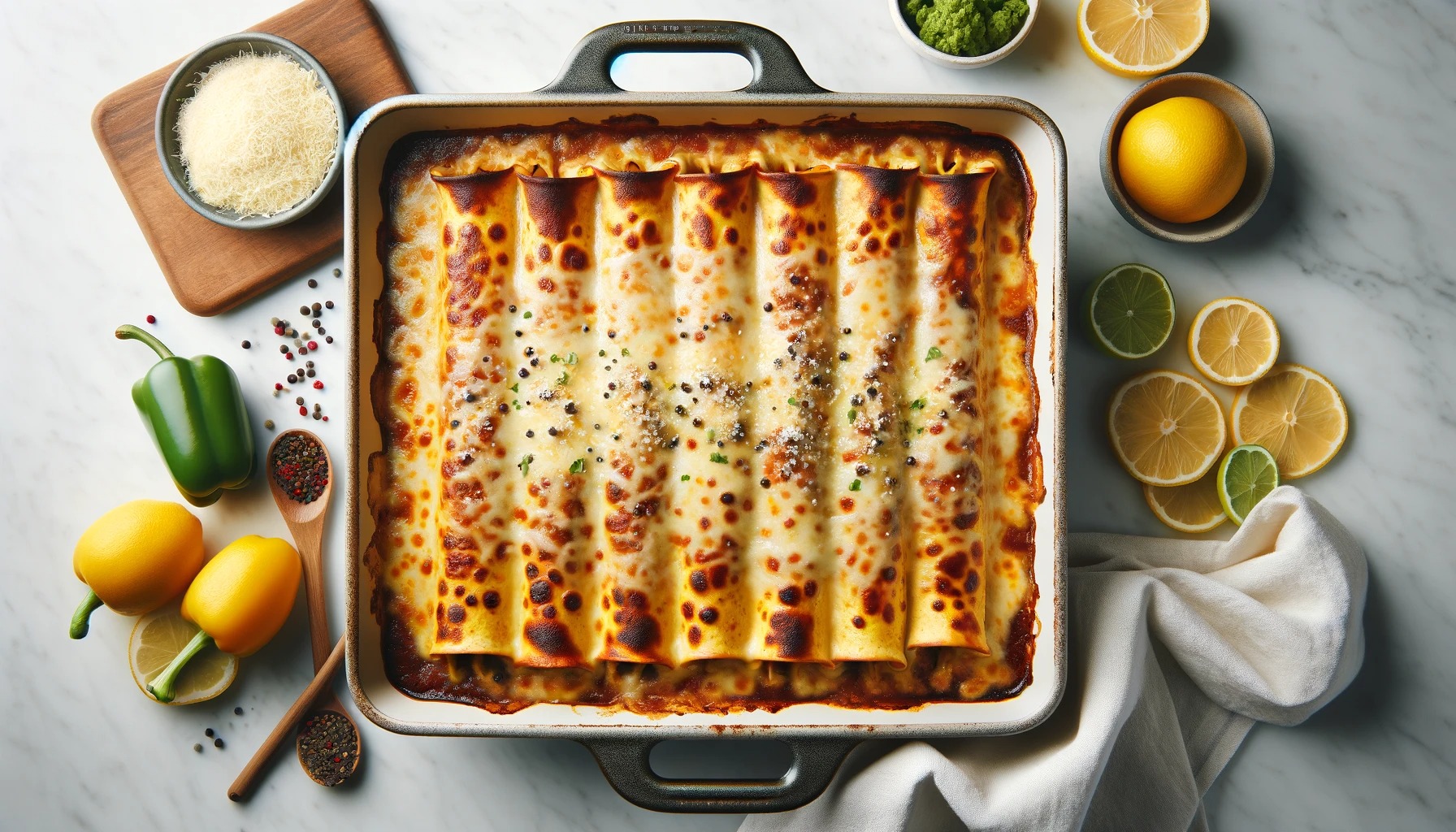 Freshly baked low carb beef enchiladas in a dish